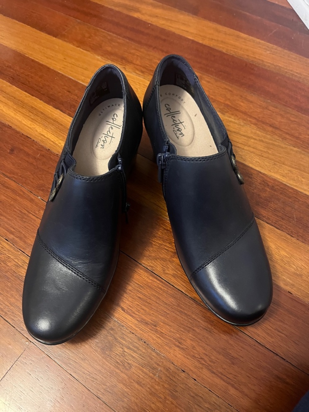 Clarks Black Leather Ankle Booties